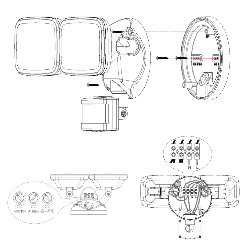 LYNN | LED Outdoor Twin Wall Spot Flood Light | 20W 1250lm | IP65 | Grey | PIR Motion Sensor - LightHub Direct