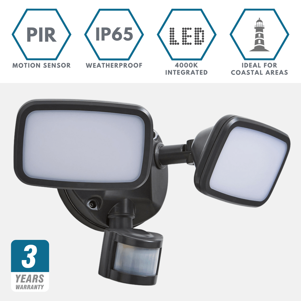 LYNN | LED Outdoor Twin Wall Spot Flood Light | 20W 1250lm | IP65 | Grey | PIR Motion Sensor - LightHub Direct