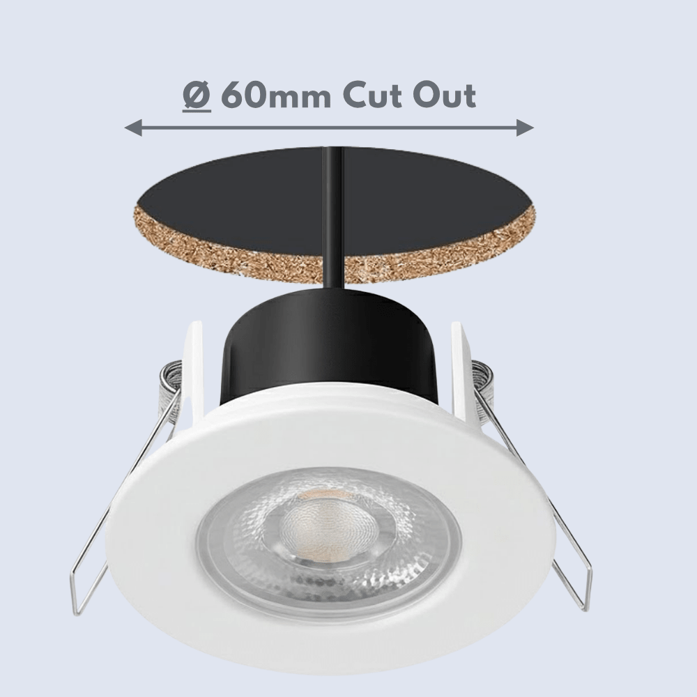 Fire Rated Dimmable Downlight Fitting | LED 5W 480lm | 4000K Neutral White | IP65 | White - LightHub Direct