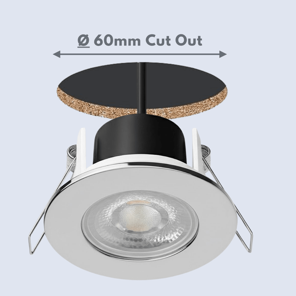 Fire Rated Dimmable Downlight Fitting | LED 5W 480lm | 4000K Neutral White | IP65 | Polished Chrome - LightHub Direct