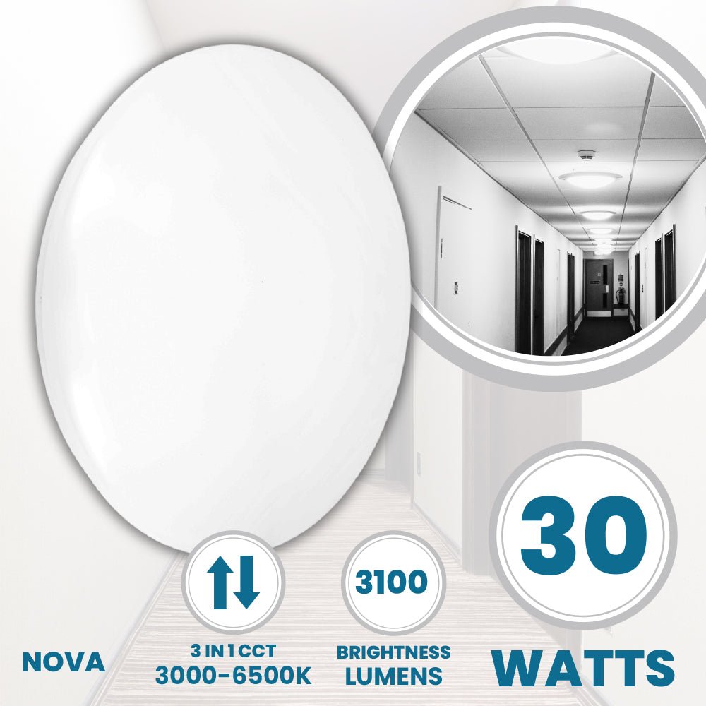 NOVA Large 400mm Commercial Bulkhead Light Fitting | LED 30W | CCT Tri - Colour | IP44 | Standard - LightHub Direct