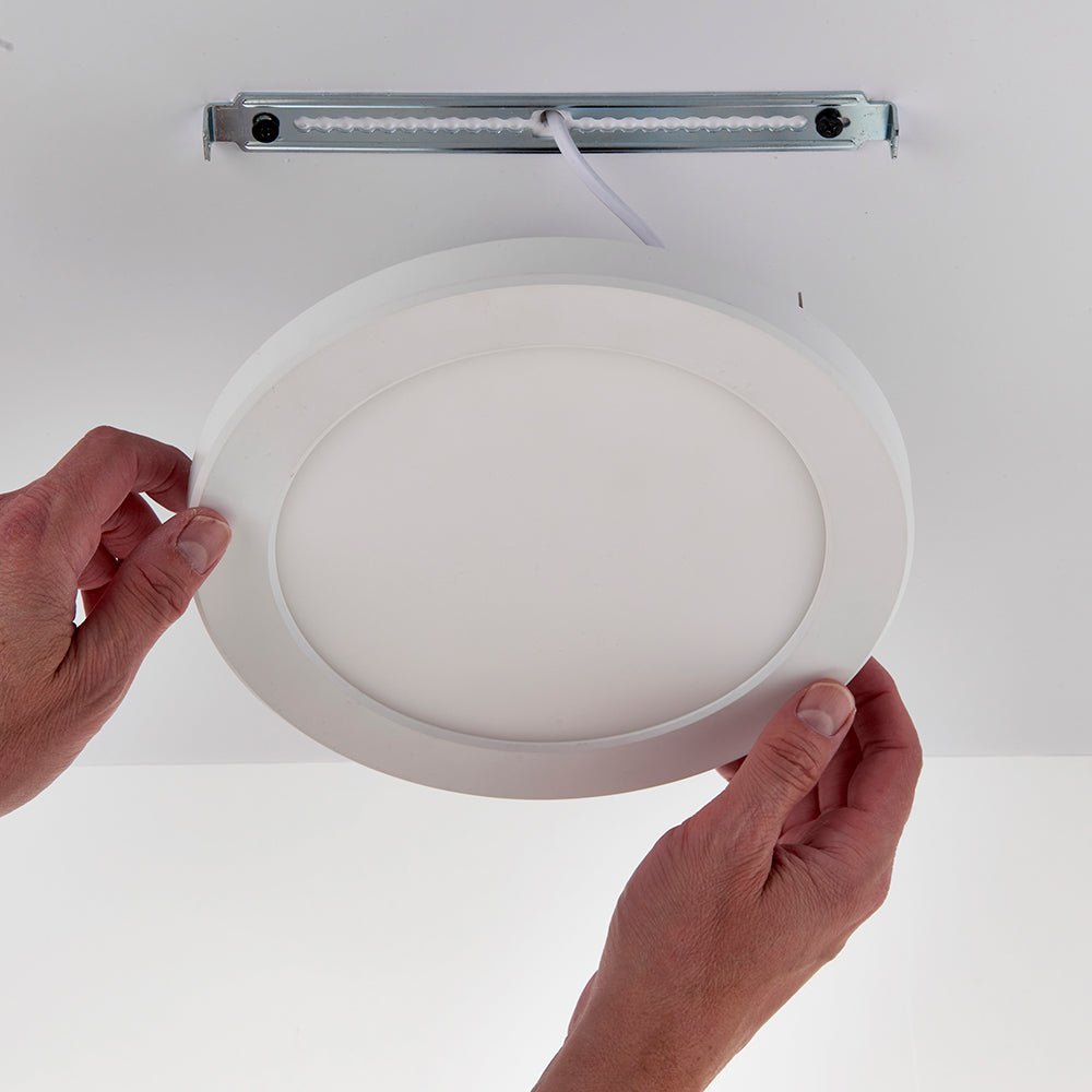 Adjustable Slim Flat Recessed / Surface Round Downlight Panel Light Fitting | LED 18W 1800lm | CCT Tri - Colour | IP44 - LightHub Direct
