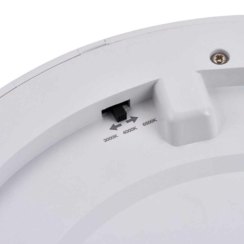 Adjustable Slim Flat Recessed / Surface Round Downlight Panel Light Fitting | LED 18W 1800lm | CCT Tri - Colour | IP44 - LightHub Direct