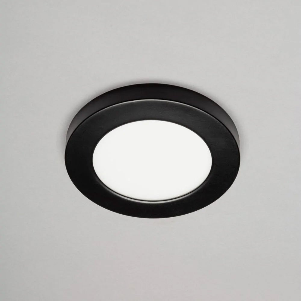 Adjustable Slim Flat Recessed / Surface Round Downlight Panel Light Fitting | LED 6W 600lm | CCT Tri - Colour | IP44 | Black - LightHub Direct