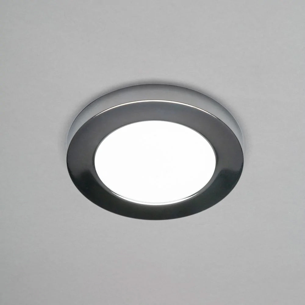 Adjustable Slim Flat Recessed / Surface Round Downlight Panel Light Fitting | LED 12W 1200lm | CCT Tri-Colour | IP44 | Chrome