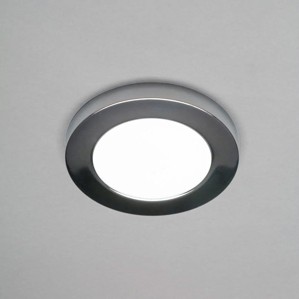 Adjustable Slim Flat Recessed / Surface Round Downlight Panel Light Fitting | LED 12W 1200lm | CCT Tri - Colour | IP44 | Chrome - LightHub Direct