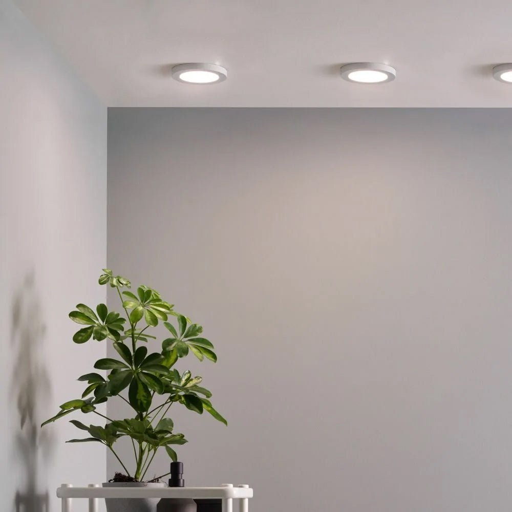 Adjustable Slim Flat Recessed / Surface Round Downlight Panel Light Fitting | LED 12W 1200lm | CCT Tri - Colour | IP44 | White - LightHub Direct