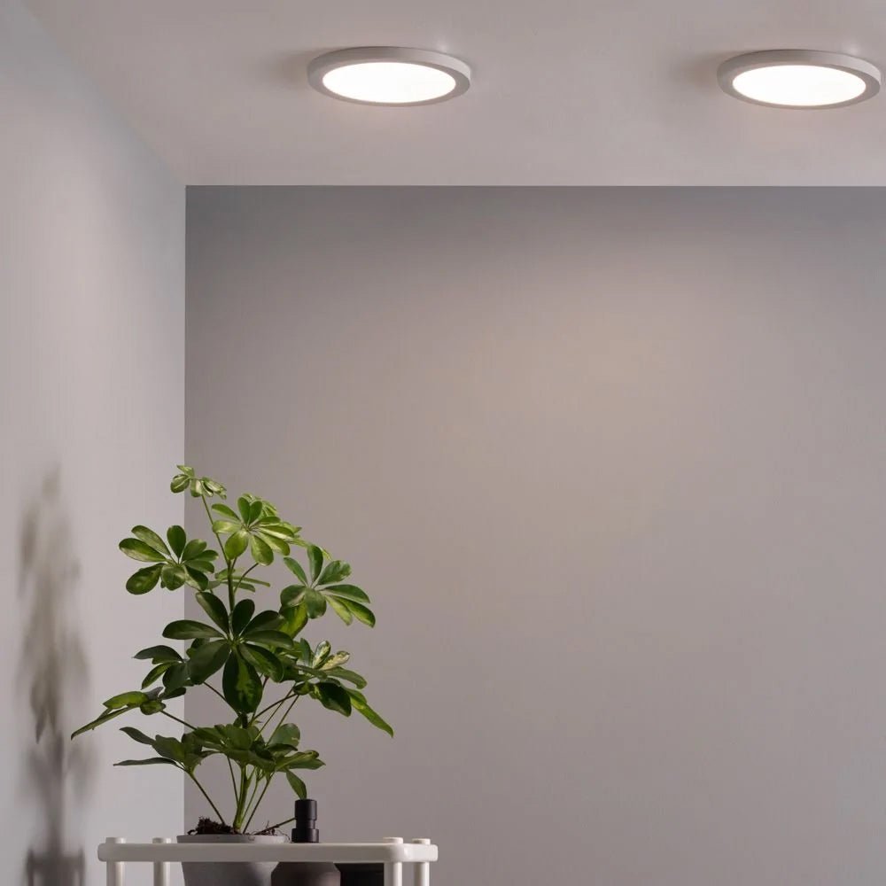 Adjustable Slim Flat Recessed / Surface Round Downlight Panel Light Fitting | LED 18W 1800lm | CCT Tri - Colour | IP44 | White - LightHub Direct