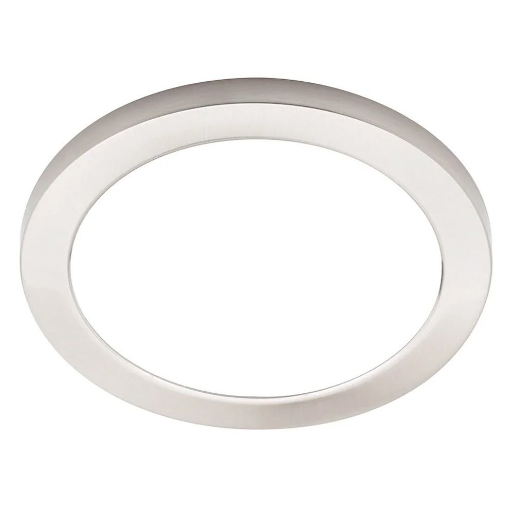 Adjustable Slim Flat Recessed / Surface Round Downlight Panel Light Fitting | LED 18W 1800lm | CCT Tri - Colour | IP44 | Satin Nickel - LightHub Direct