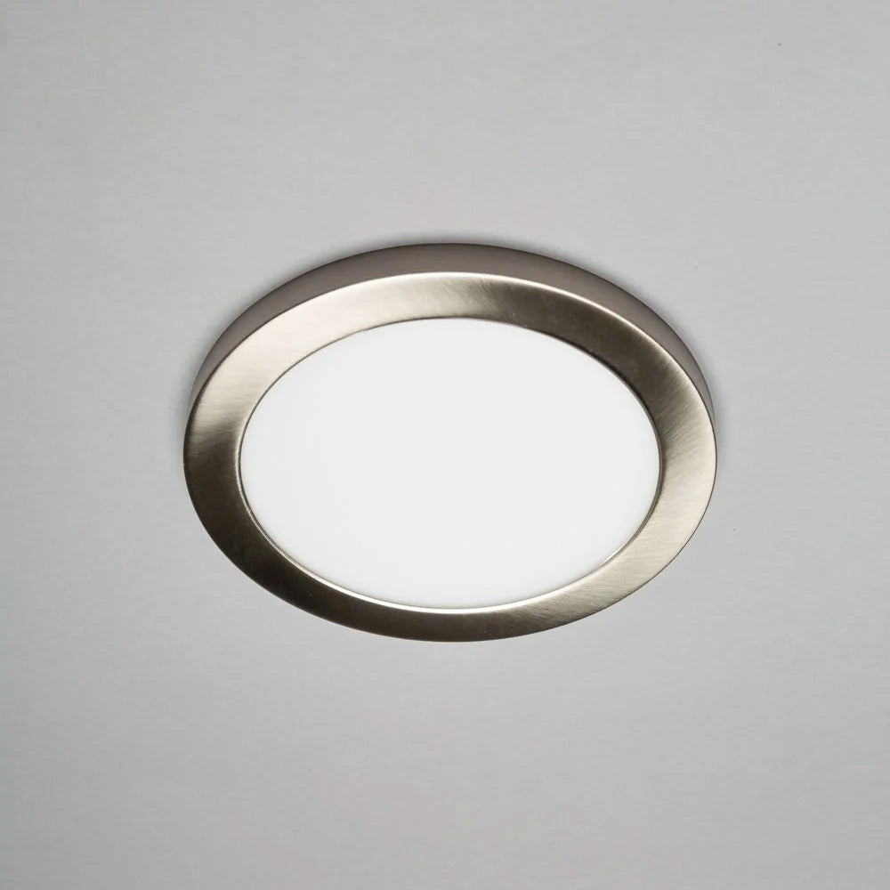 Adjustable Slim Flat Recessed / Surface Round Downlight Panel Light Fitting | LED 18W 1800lm | CCT Tri-Colour | IP44 | Satin Nickel