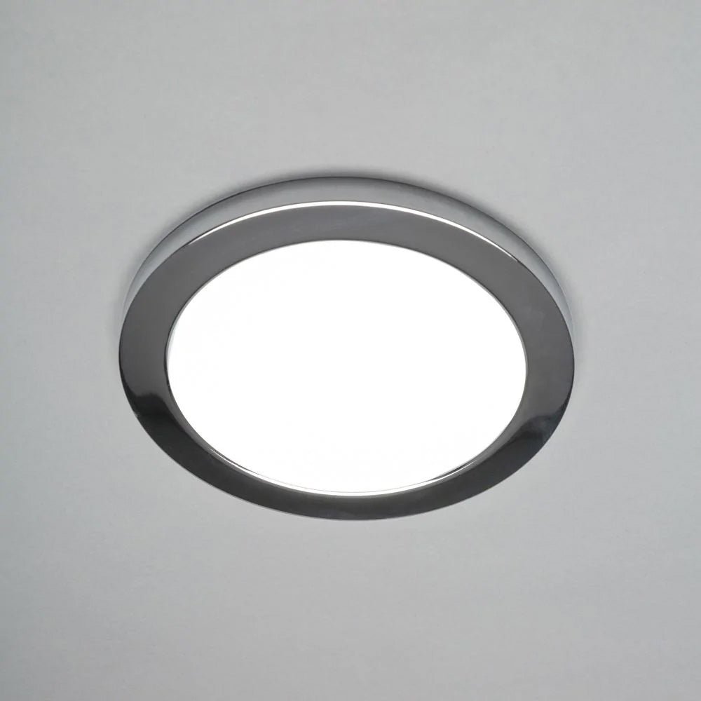Adjustable Slim Flat Recessed / Surface Round Downlight Panel Light Fitting | LED 18W 1800lm | CCT Tri - Colour | IP44 | Chrome - LightHub Direct