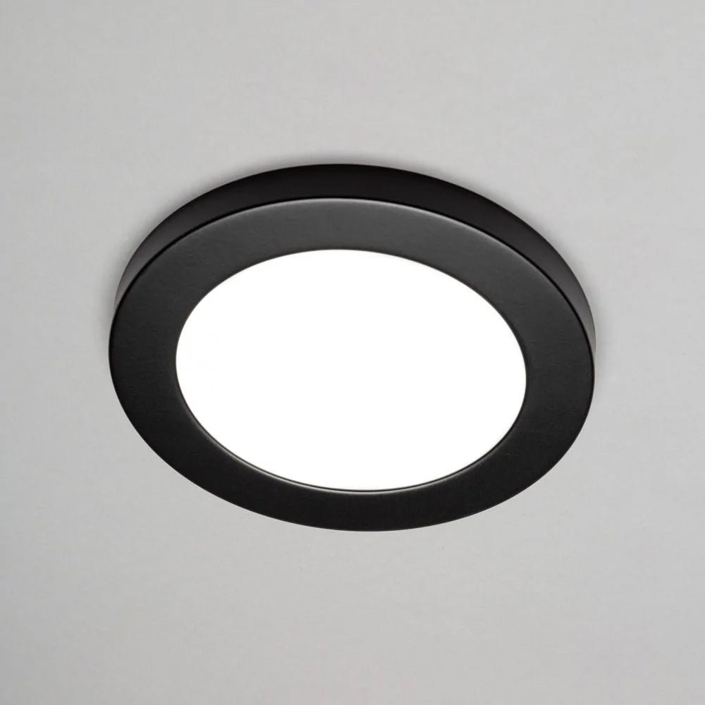 Adjustable Slim Flat Recessed / Surface Round Downlight Panel Light Fitting | LED 12W 1200lm | CCT Tri - Colour | IP44 | Black - LightHub Direct
