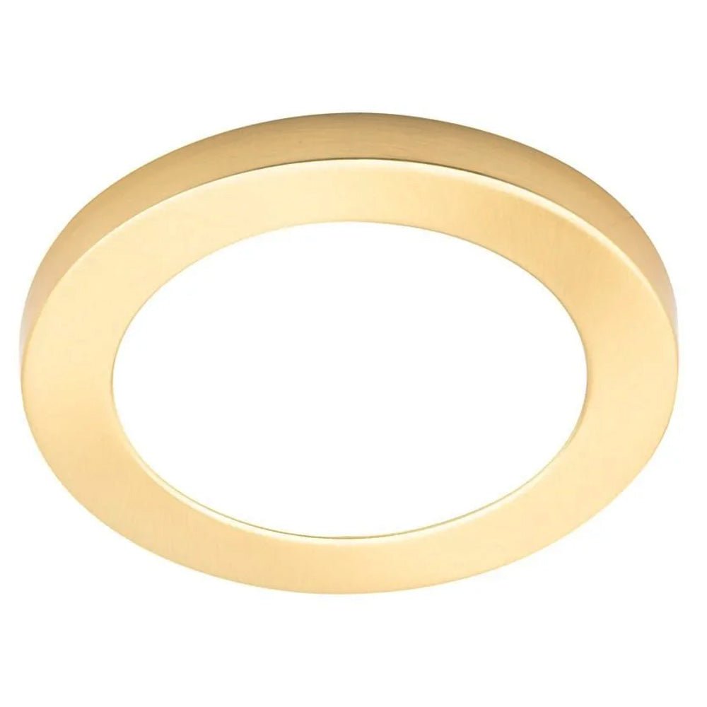 Adjustable Slim Flat Recessed / Surface Round Downlight Panel Light Fitting | LED 12W 1200lm | CCT Tri - Colour | IP44 | Satin Brass - LightHub Direct