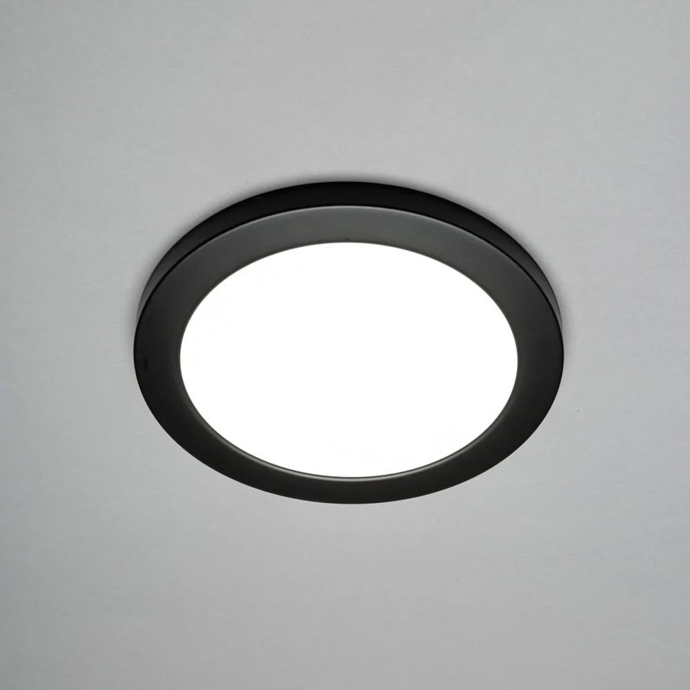 Adjustable Slim Flat Recessed / Surface Round Downlight Panel Light Fitting | LED 18W 1800lm | CCT Tri - Colour | IP44 | Black - LightHub Direct