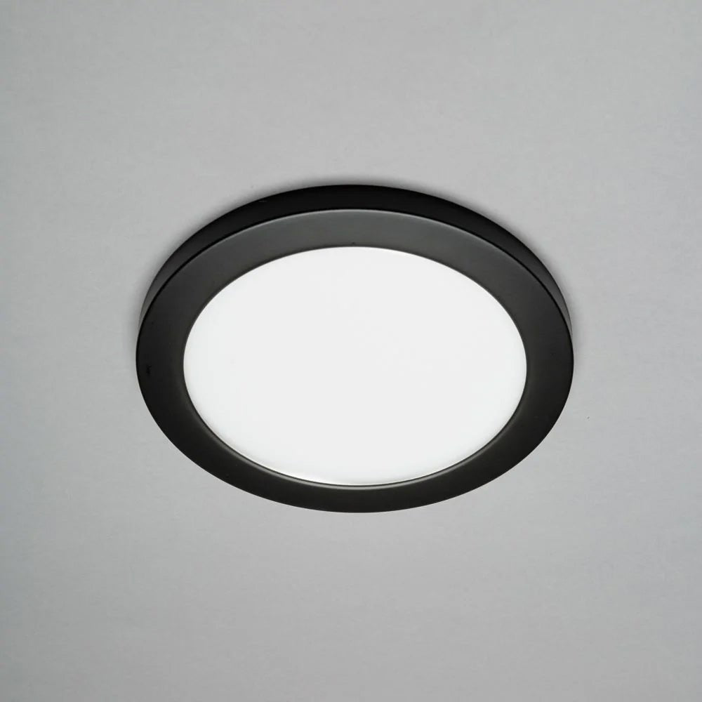 Adjustable Slim Flat Recessed / Surface Round Downlight Panel Light Fitting | LED 18W 1800lm | CCT Tri - Colour | IP44 | Black - LightHub Direct