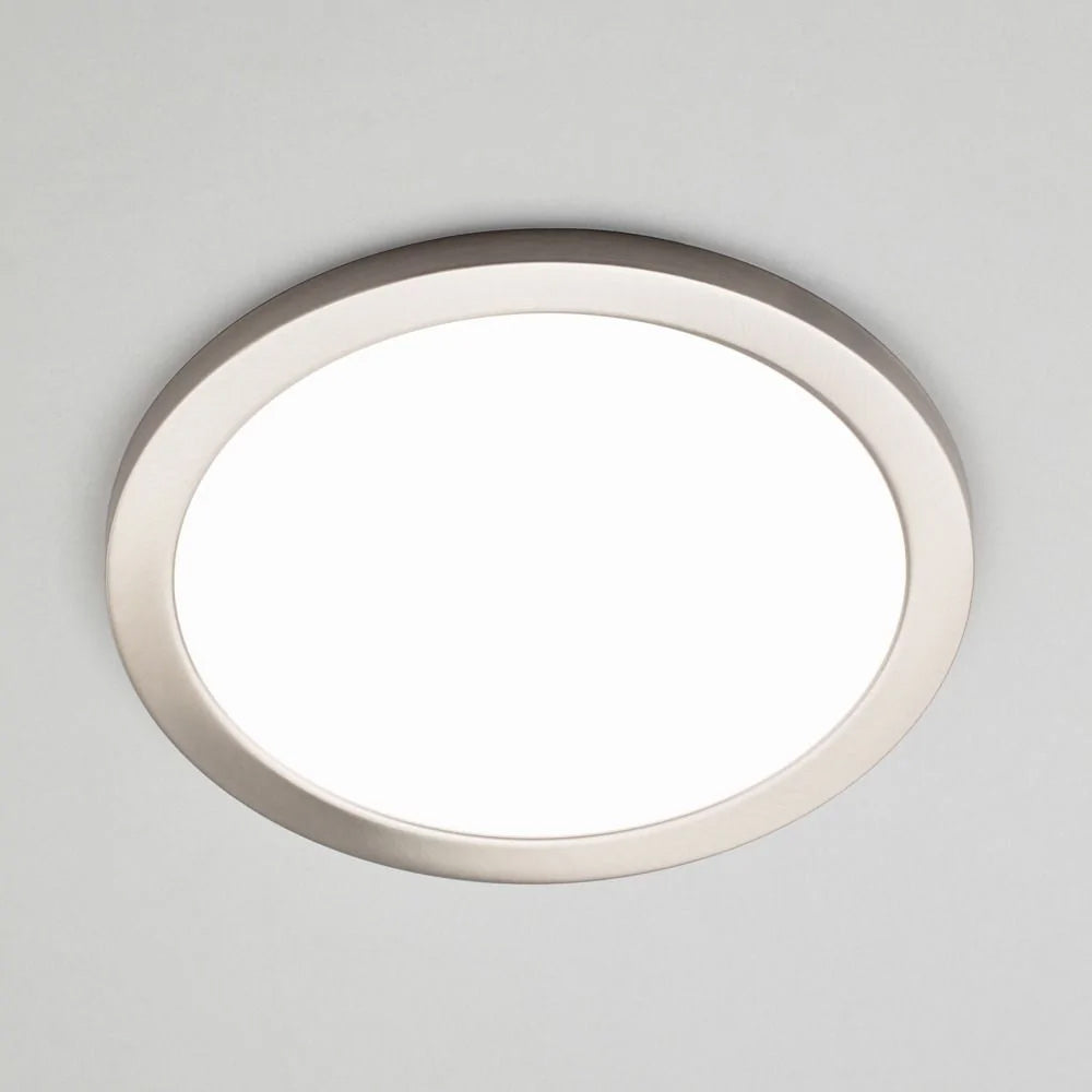 Adjustable Slim Flat Recessed / Surface Round Downlight Panel Light Fitting | LED 24W 2400lm | CCT Tri-Colour | IP44 | Satin Nickel