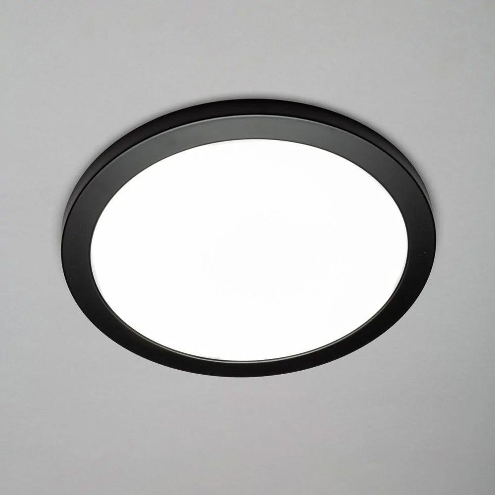 Adjustable Slim Flat Recessed / Surface Round Downlight Panel Light Fitting | LED 24W 2400lm | CCT Tri - Colour | IP44 | Black - LightHub Direct