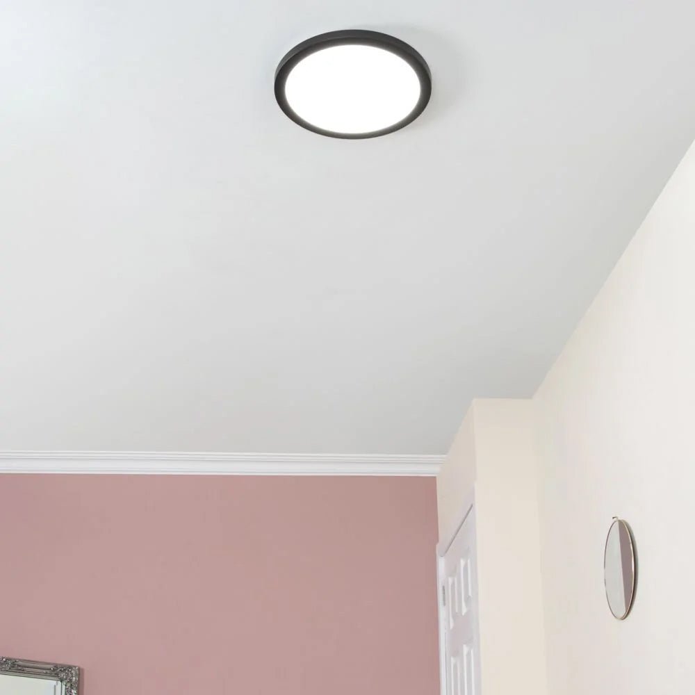 Adjustable Slim Flat Recessed / Surface Round Downlight Panel Light Fitting | LED 24W 2400lm | CCT Tri - Colour | IP44 | Black - LightHub Direct