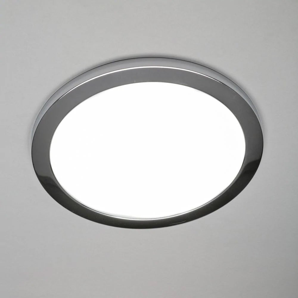 Adjustable Slim Flat Recessed / Surface Round Downlight Panel Light Fitting | LED 24W 2400lm | CCT Tri - Colour | IP44 | Chrome - LightHub Direct