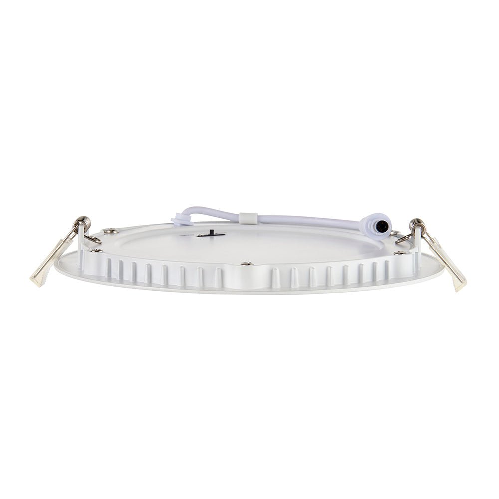 Slim Flat Recessed Round Downlight Panel Light Fitting | LED 12W 1000lm | CCT Tri - Colour | IP44 | White - LightHub Direct