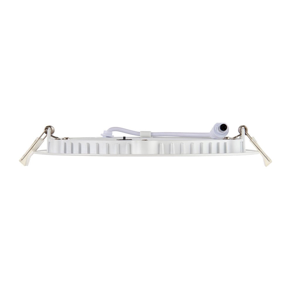 Slim Flat Recessed Round Downlight Panel Light Fitting | LED 12W 1000lm | CCT Tri - Colour | IP44 | White - LightHub Direct