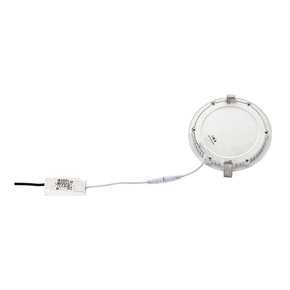 Slim Flat Recessed Round Downlight Panel Light Fitting | LED 6W 450lm | CCT Tri - Colour | IP44 | White - LightHub Direct