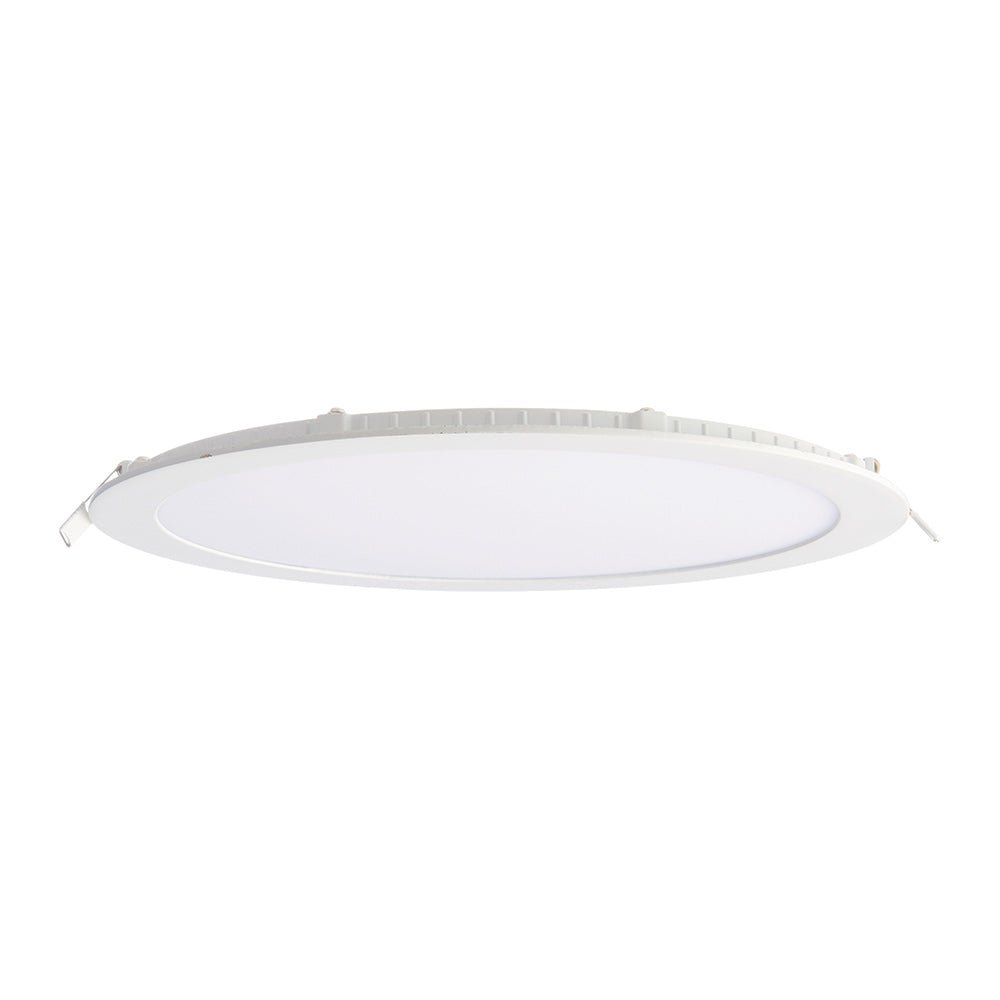 Slim Flat Recessed Round Downlight Panel Light Fitting | LED 24W 2200lm | CCT Tri - Colour | IP44 | White - LightHub Direct