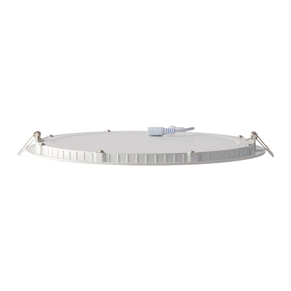 Slim Flat Recessed Round Downlight Panel Light Fitting | LED 24W 2200lm | CCT Tri - Colour | IP44 | White - LightHub Direct