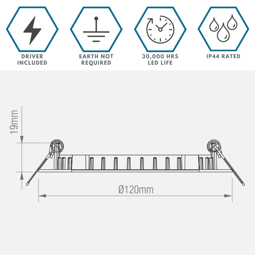 Dimmable Slim Flat Recessed Round Downlight Panel Light Fitting | LED 6W 450lm | CCT Tri-Colour | IP44 | White