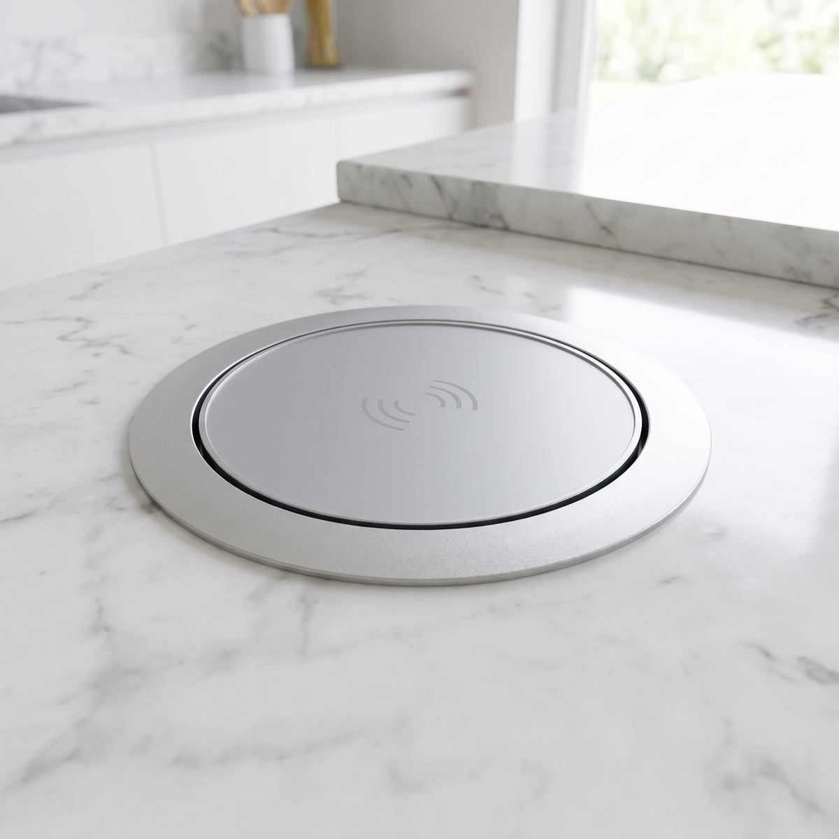 KENSAL | Pop-Up Worktop Socket | 2 x UK Sockets + 2 x USB-C PD 20W | Wireless Charging | Silver