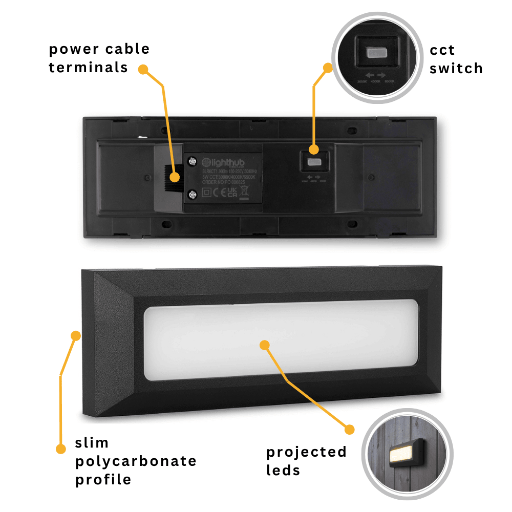 RADNOR Outdoor Surface Wall Brick Light | LED | IP65 | CCT Tri - Colour Switchable - LightHub Direct