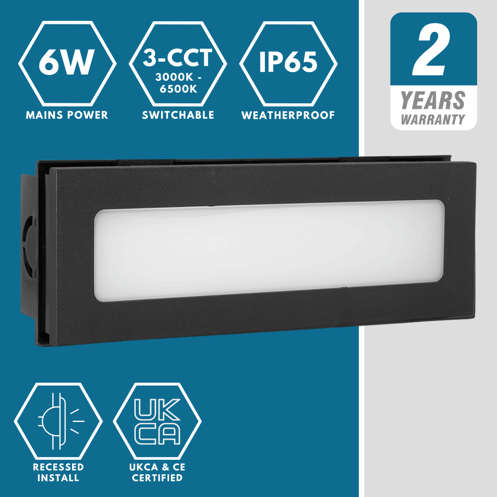 RADNOR Outdoor Recessed Wall Brick Light | LED | IP65 | CCT Tri-Colour Switchable