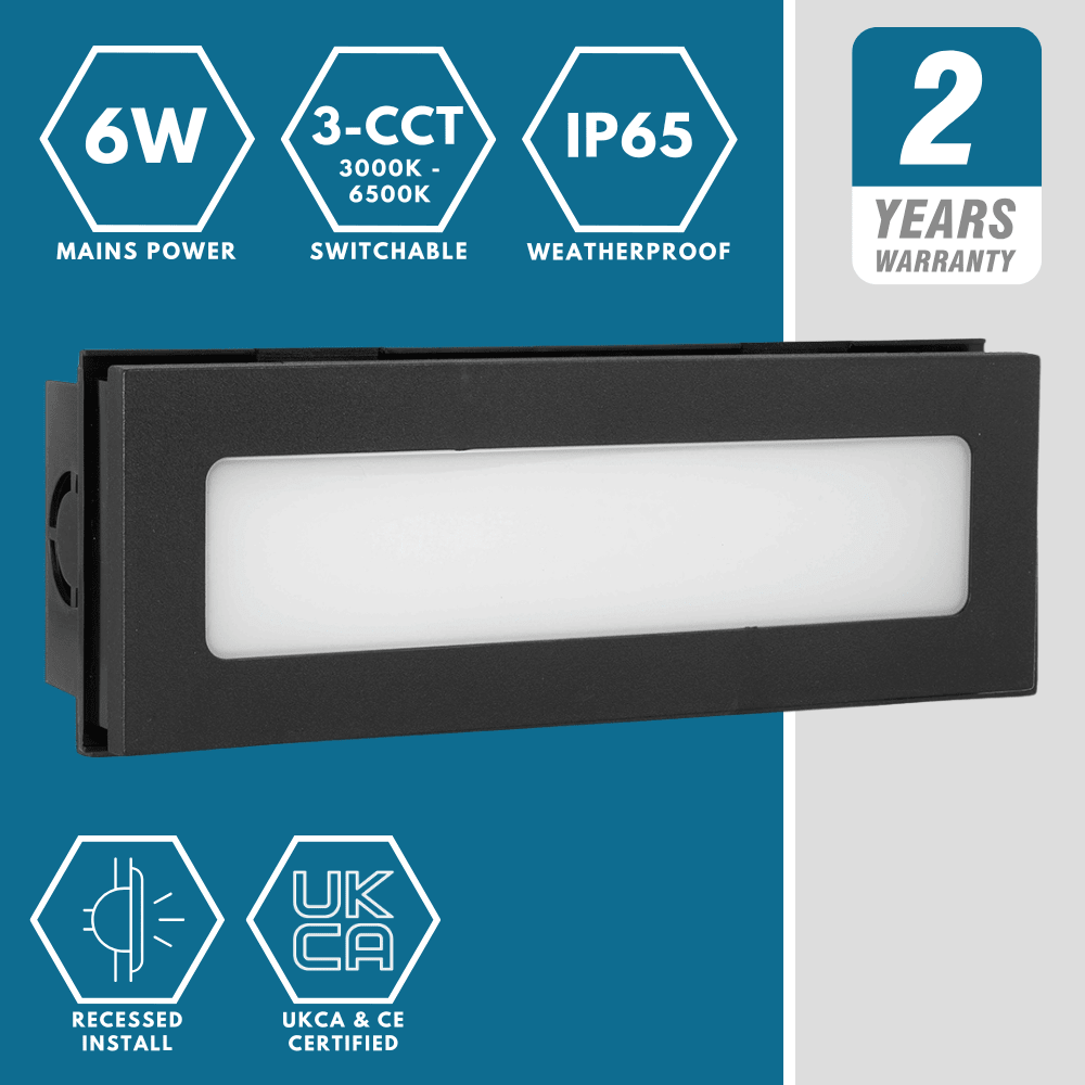 RADNOR Outdoor Recessed Wall Brick Light | LED | IP65 | CCT Tri - Colour Switchable - LightHub Direct