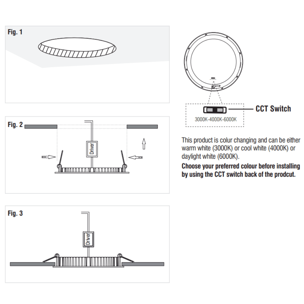 Slim Flat Recessed Round Downlight Panel Light Fitting | LED 6W 450lm | CCT Tri - Colour | IP44 | White - LightHub Direct