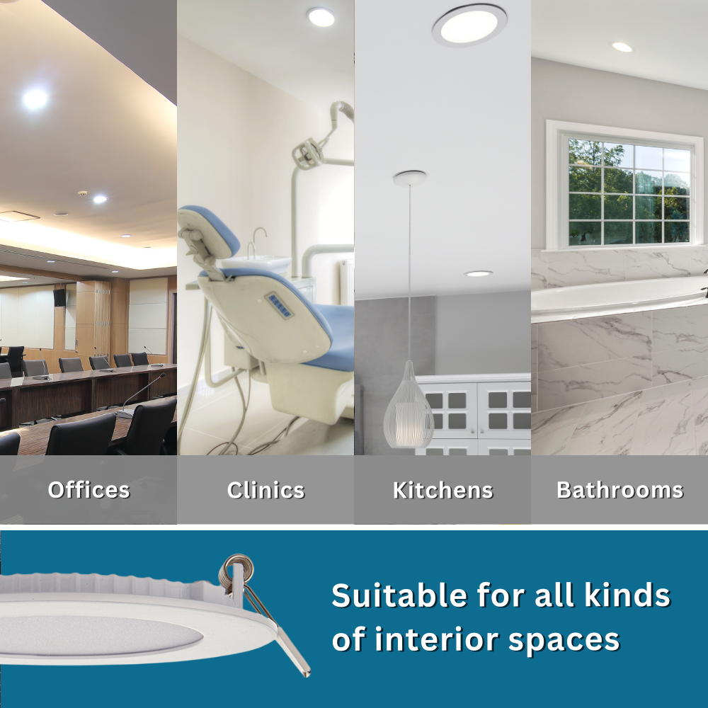Slim Flat Recessed Round Downlight Panel Light Fitting | LED 12W 1000lm | CCT Tri-Colour | IP44 | White