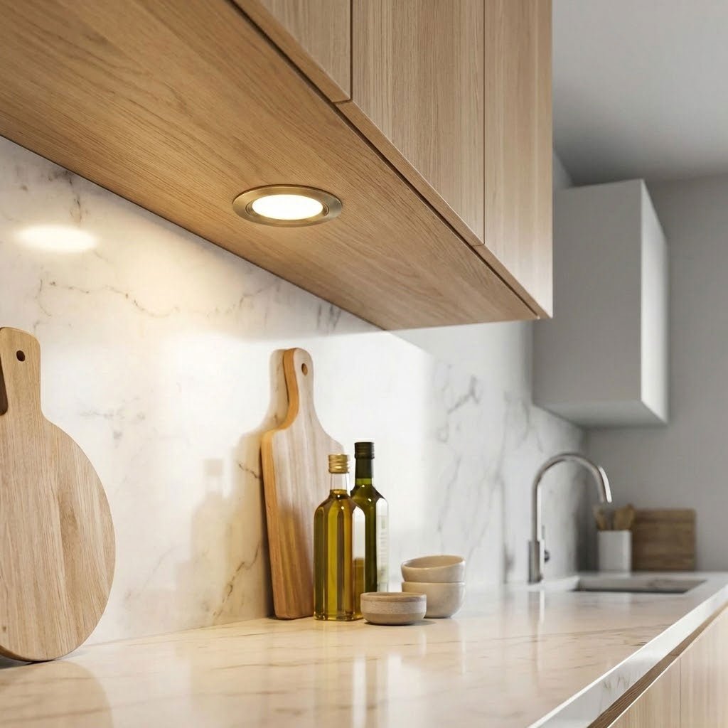 Round Under Cabinet Puck Light | Recessed | 3W 12V 4CCT | Brushed Brass - LightHub Direct