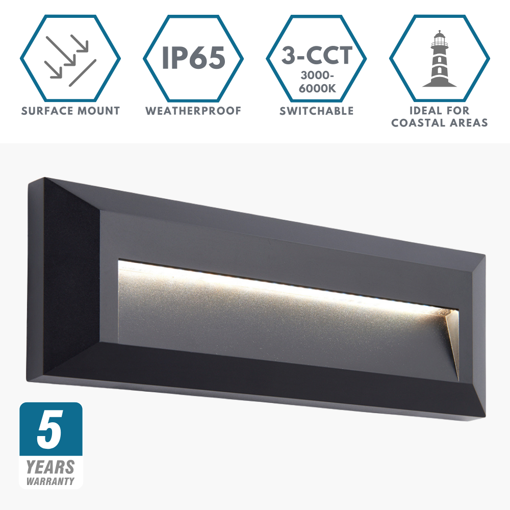 SEVERUS | Outdoor Surface Indirect Wall Brick Light | LED | IP65 | CCT Tri-Colour Switchable | Black
