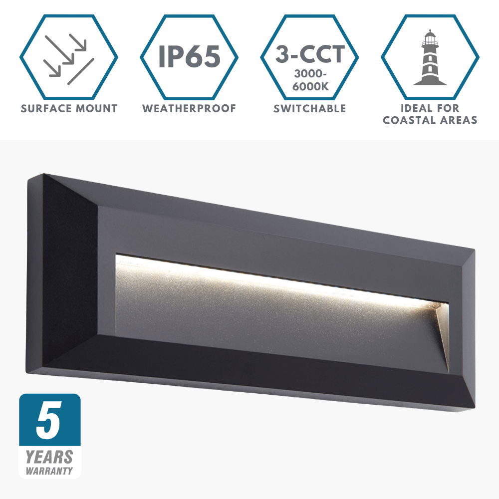 SEVERUS | Outdoor Surface Indirect Wall Brick Light | LED | IP65 | CCT Tri - Colour Switchable | Black - LightHub Direct