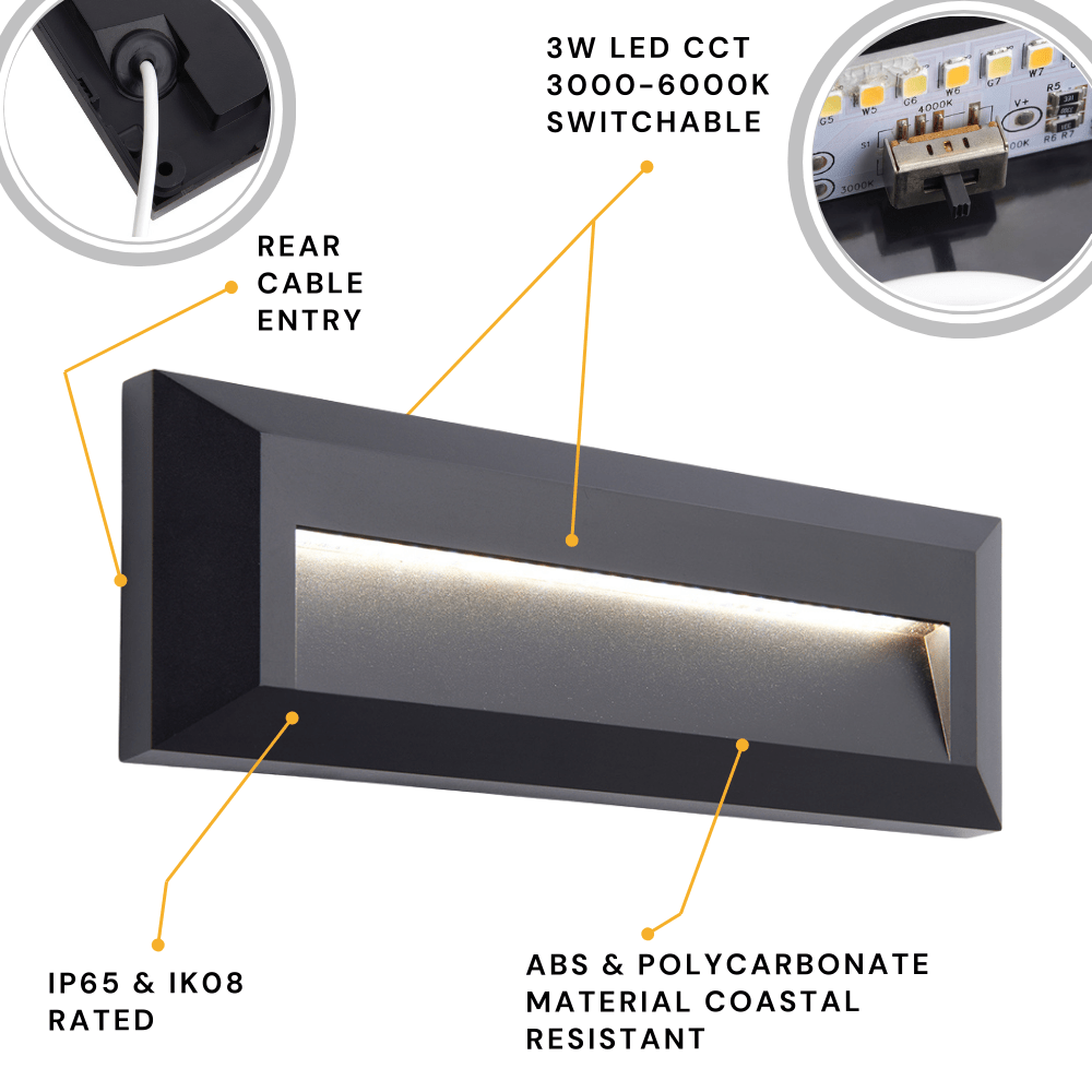 SEVERUS | Outdoor Surface Indirect Wall Brick Light | LED | IP65 | CCT Tri - Colour Switchable | Black - LightHub Direct