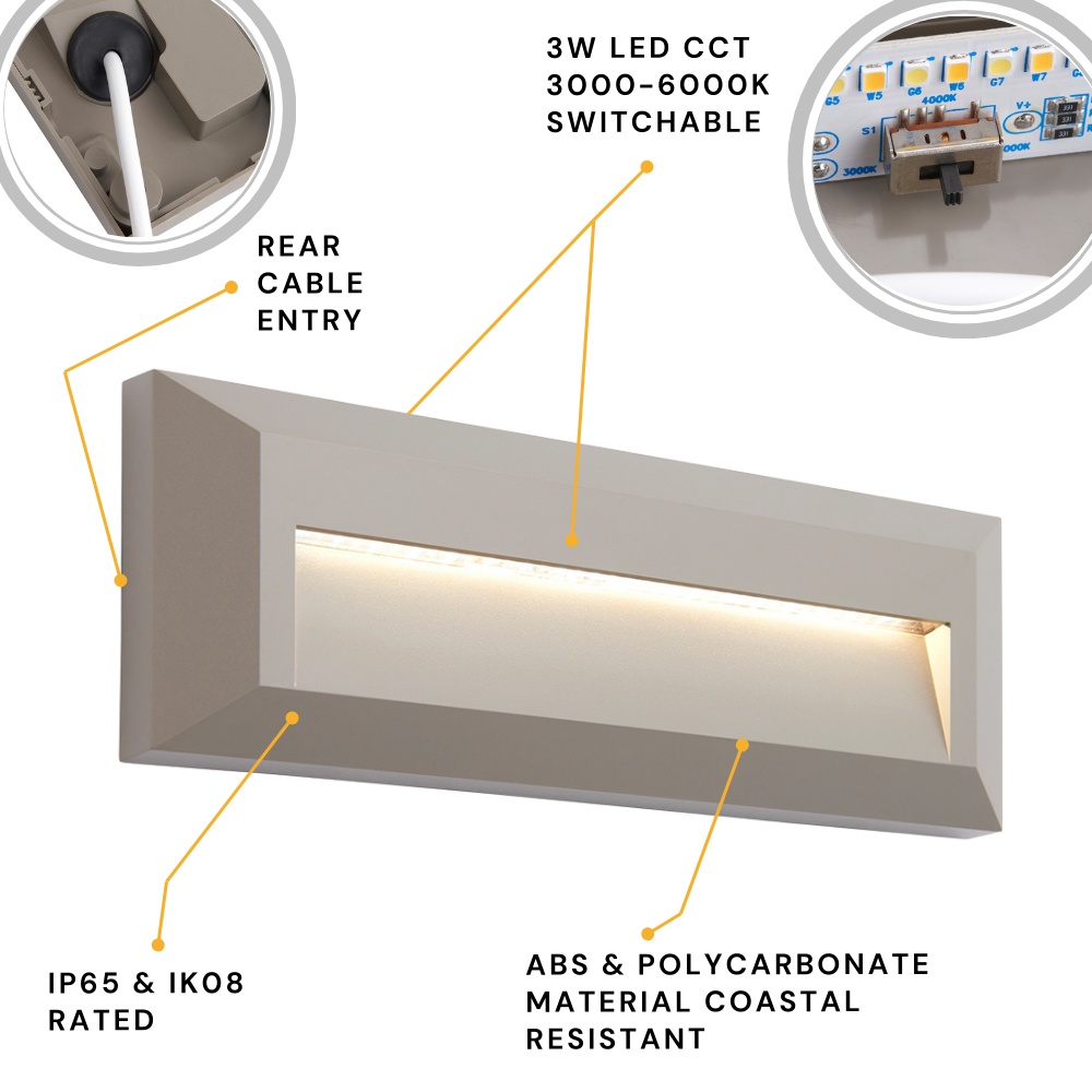 SEVERUS | Outdoor Surface Indirect Wall Brick Light | LED | IP65 | CCT Tri-Colour Switchable | Grey
