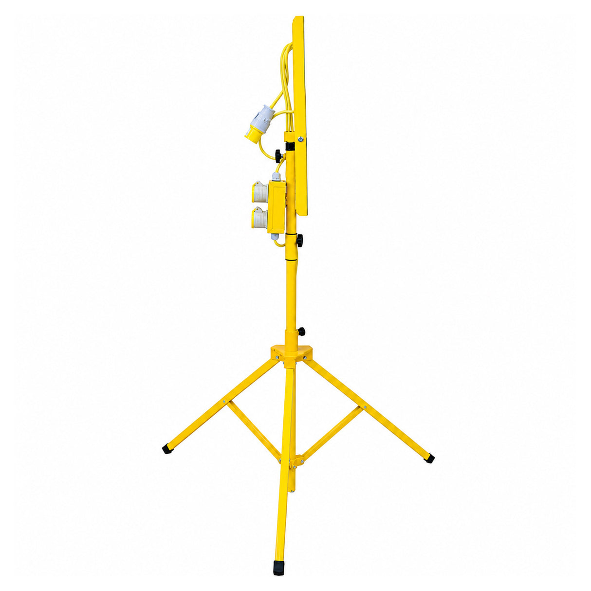 CAMDEN 110V Tripod Light Stand | Height & Head Adjustable | Pre-Wired 5m Cable, Plug & Twin Sockets | Steel