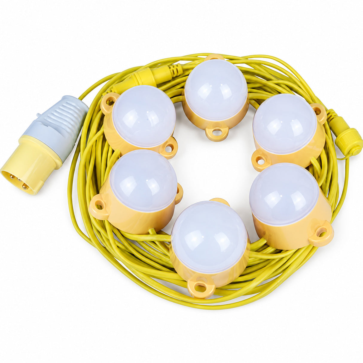 VOLTA 110V LED Festoon String Site Light Kit | IP44 | 30W 2790lm | 6500K Daylight White | 12m 6 Heads