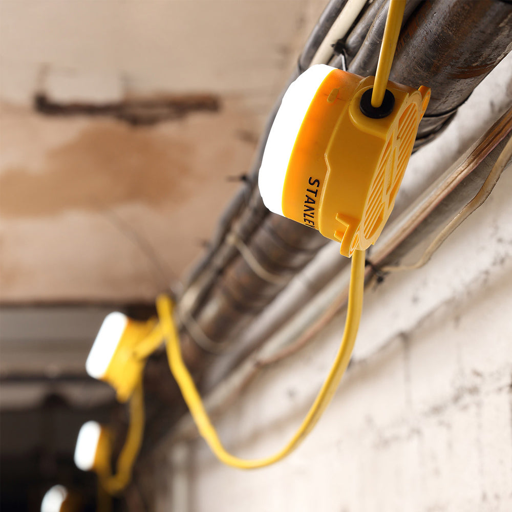 110V 22m LED Festoon Work Light String | 6400lm 6500K | Durable Outdoor Lighting for Construction Sites | Yellow