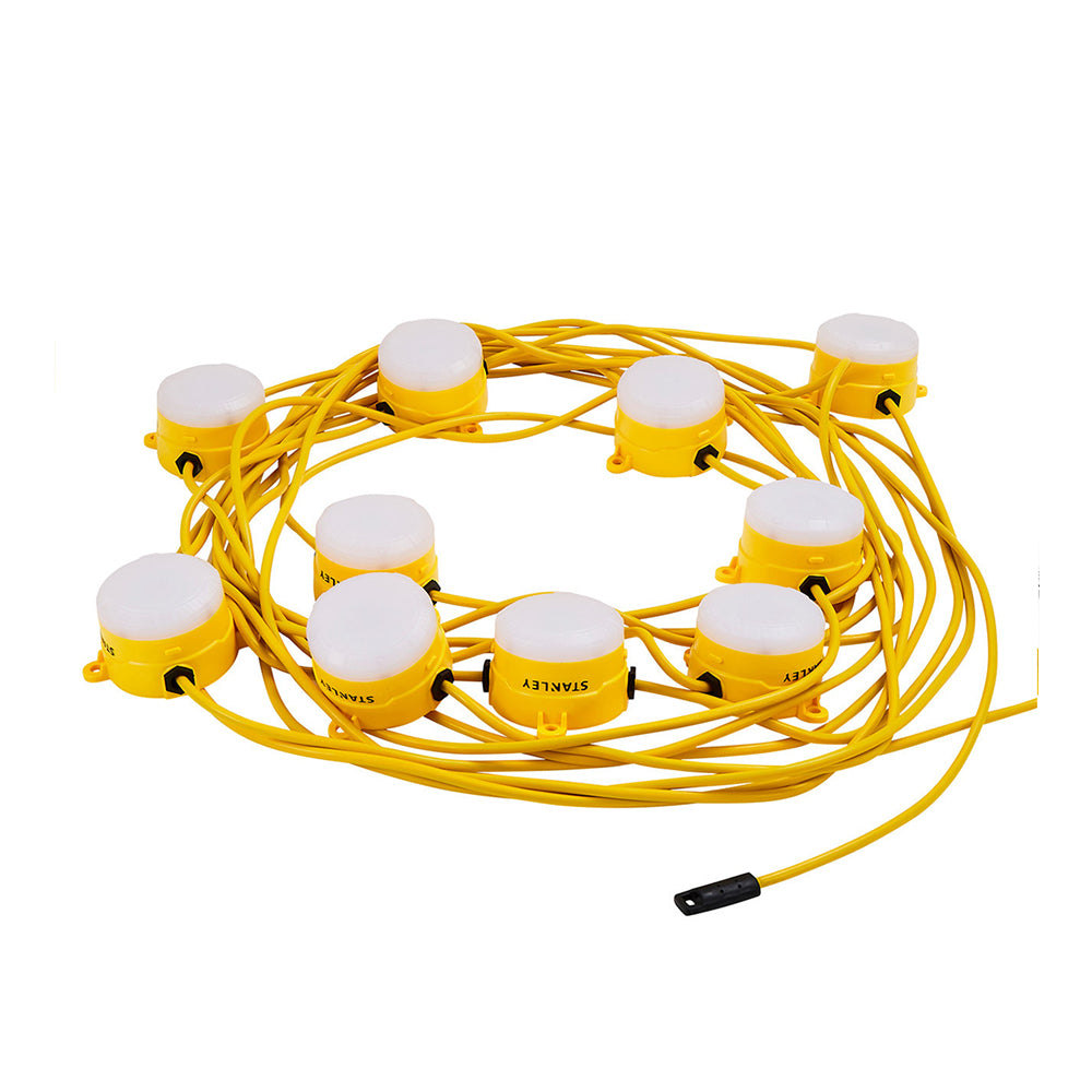 110V 22m LED Festoon Work Light String | 6400lm 6500K | Durable Outdoor Lighting for Construction Sites | Yellow