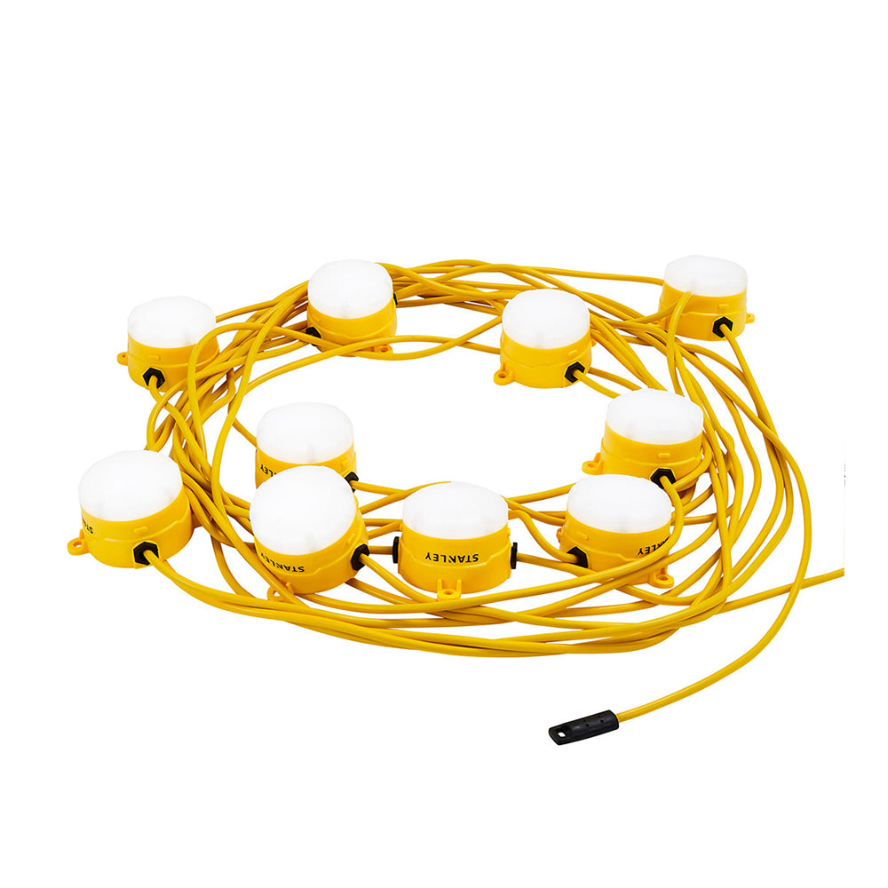 110V 22m LED Festoon Work Light String | 6400lm 6500K | Durable Outdoor Lighting for Construction Sites | Yellow
