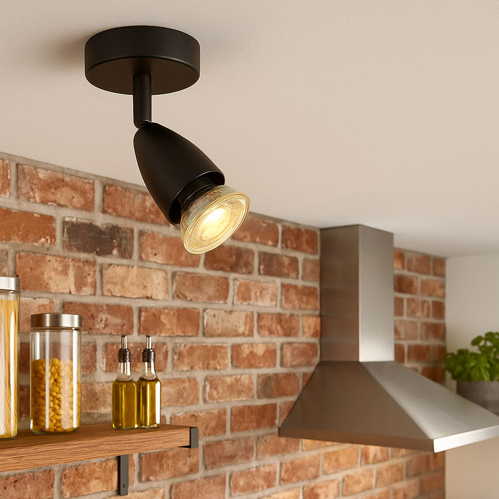 AMALFI | Single Semi Flush Ceiling / Wall Spotlight Fitting | GU10 | IP20 | Matt Black