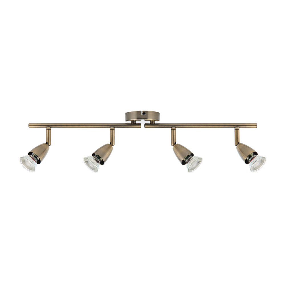 AMALFI | 4 Bar Semi Flush Ceiling Spotlight Fitting | GU10 | IP20 | Antique Brass