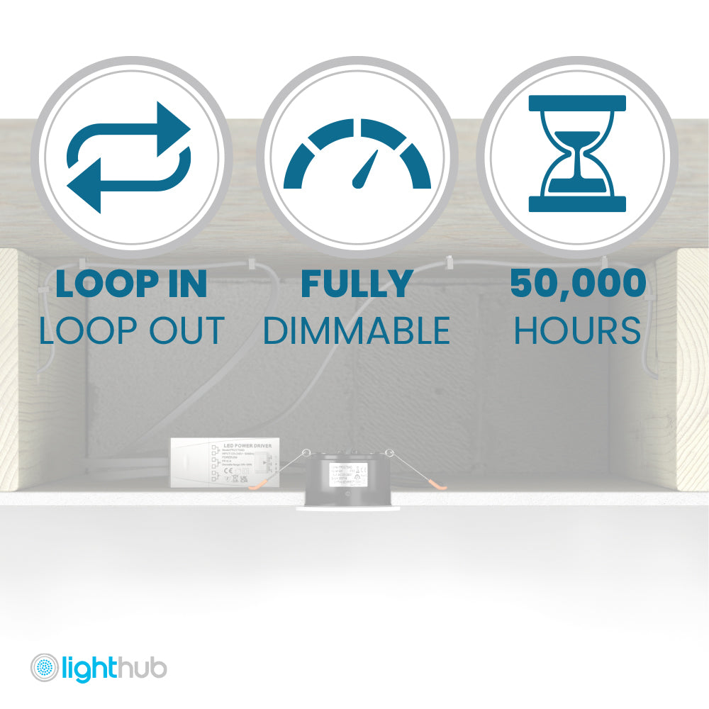 STRATA ONE | Tri-Colour CCT | LED Fire Rated Downlight | Dimmable 6W 600lm | IP65 | White