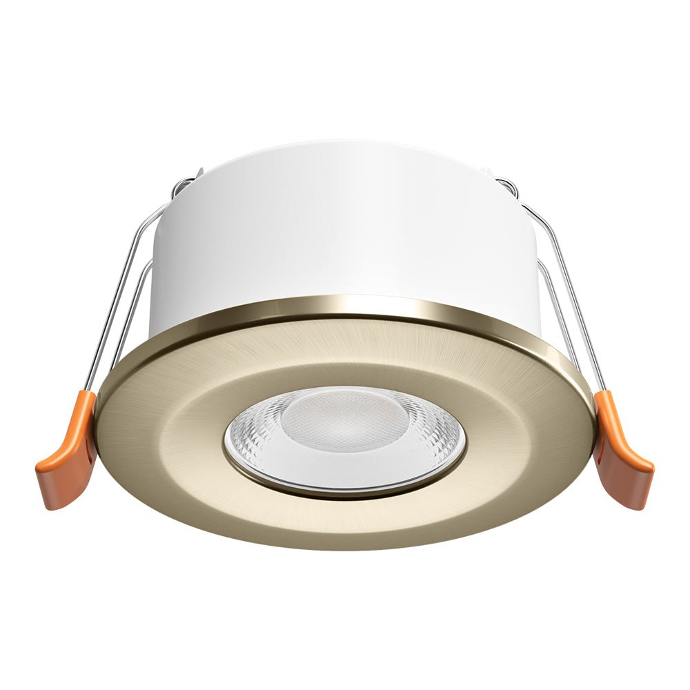 STRATA 5 | Tri - Colour CCT | LED Fire Rated Downlight | Dimmable 5W 600lm | IP65 | Antique Brass - LightHub Direct