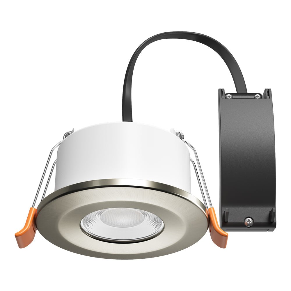 STRATA 5 | Tri - Colour CCT | LED Fire Rated Downlight | Dimmable 5W 600lm | IP65 | Brushed Chrome - LightHub Direct